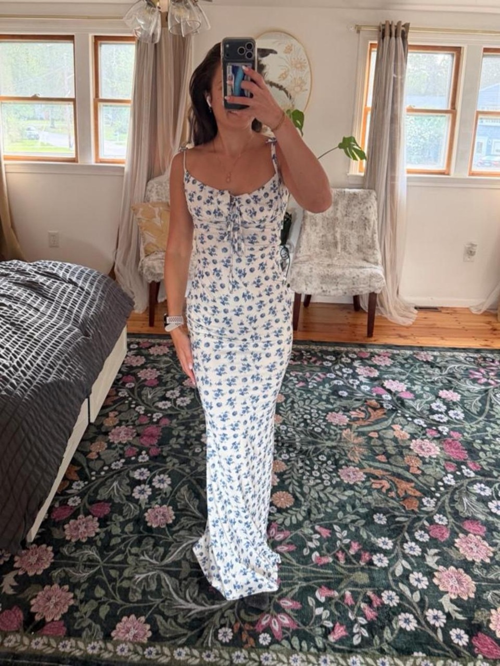 Blue Floral Slip Maxi Dress - White/Blue